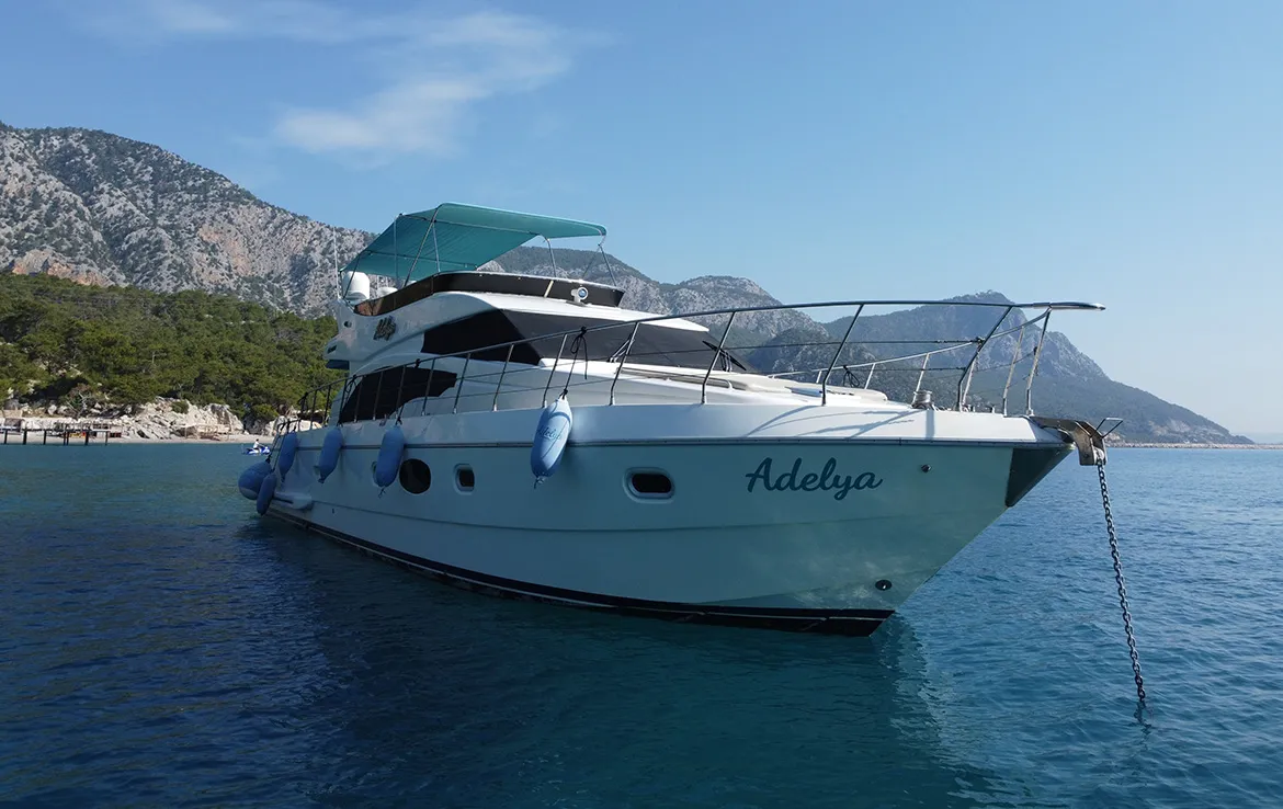 Exterior view of ADELYA, a Gulet Leomar 59 motor yacht at Konyaaltı, Turkey