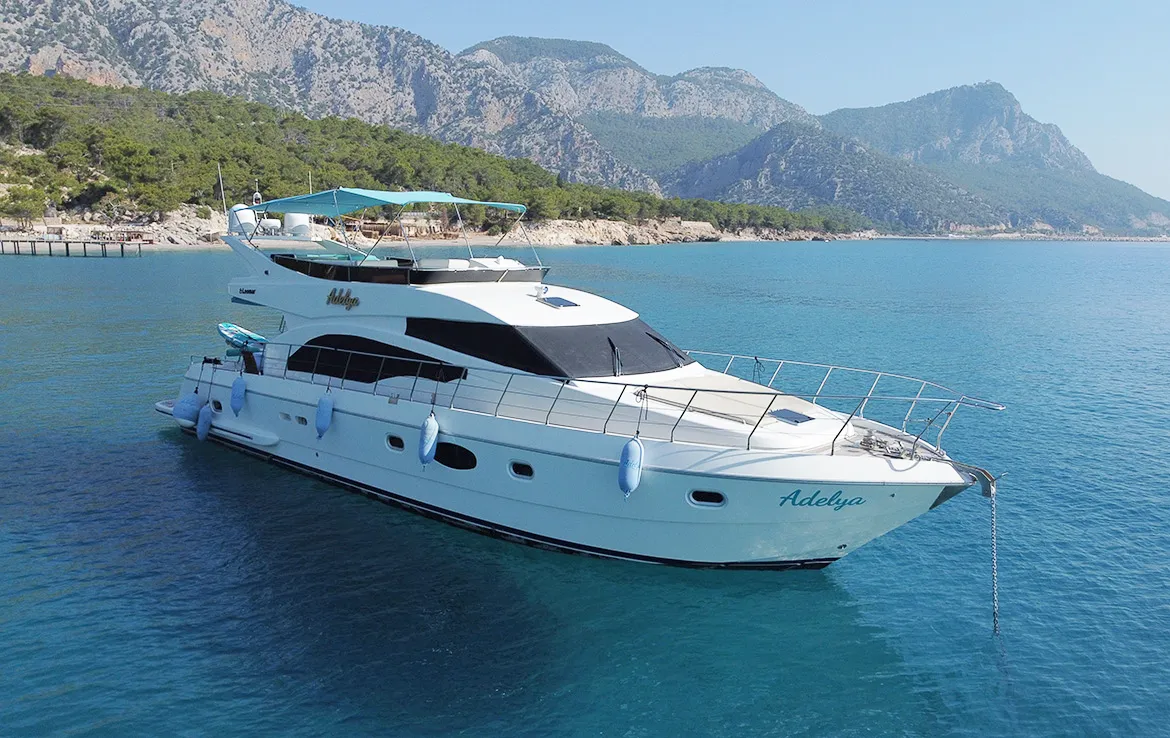 Exterior view of ADELYA, a Gulet Leomar 59 motor yacht at Konyaaltı, Turkey