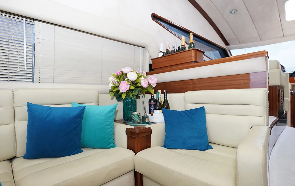 Salon of ADELYA, a Gulet Leomar 59 motor yacht at Konyaaltı, Turkey
