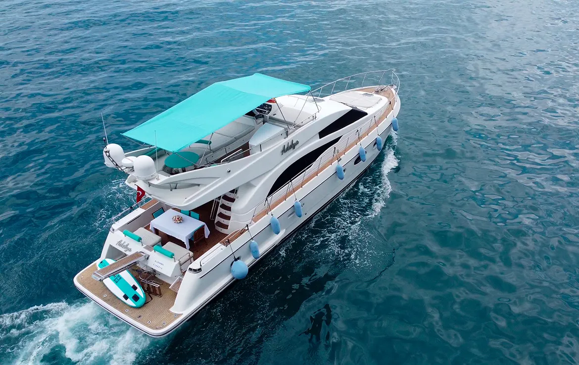 Exterior view of ADELYA, a Gulet Leomar 59 motor yacht at Konyaaltı, Turkey