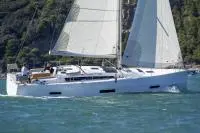 Exterior view of Kostas, a Dufour 430 sailboat at Athens, Greece