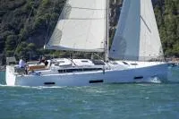 Exterior view of Kostas, a Dufour 430 sailboat at Athens, Greece