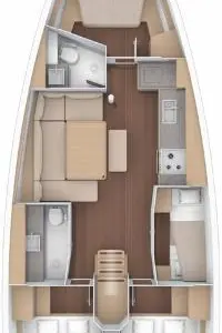 Floor plan of Kostas, a Dufour 430 sailboat at Athens, Greece