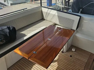Deck of Sierra, a Jeanneau NC 37 motor yacht at Grad Biograd na Moru, Croatia
