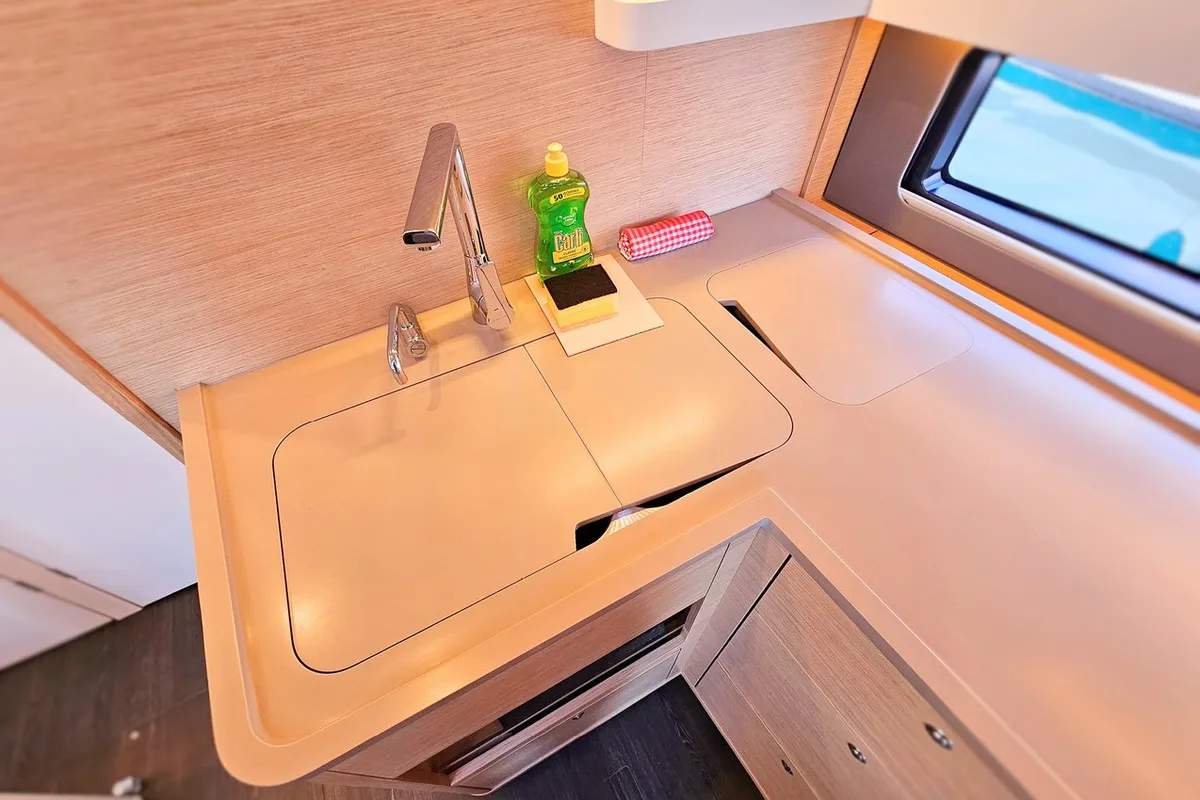 Galley of Virtuoso, a Dufour 44 sailboat at Grad Kaštela, Croatia
