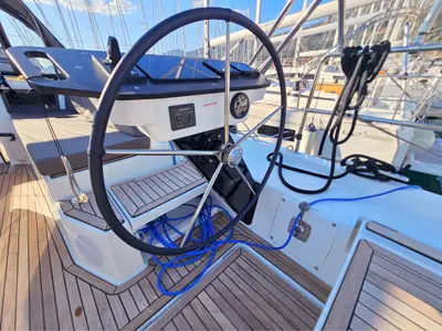 Cockpit of Virtuoso, a Dufour 44 sailboat at Grad Kaštela, Croatia