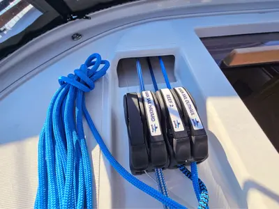 Deck of Virtuoso, a Dufour 44 sailboat at Grad Kaštela, Croatia