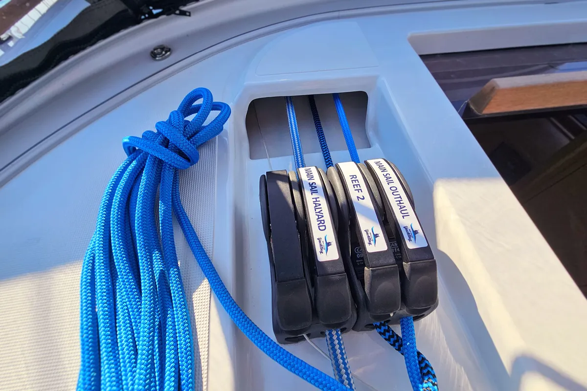 Deck of Virtuoso, a Dufour 44 sailboat at Grad Kaštela, Croatia