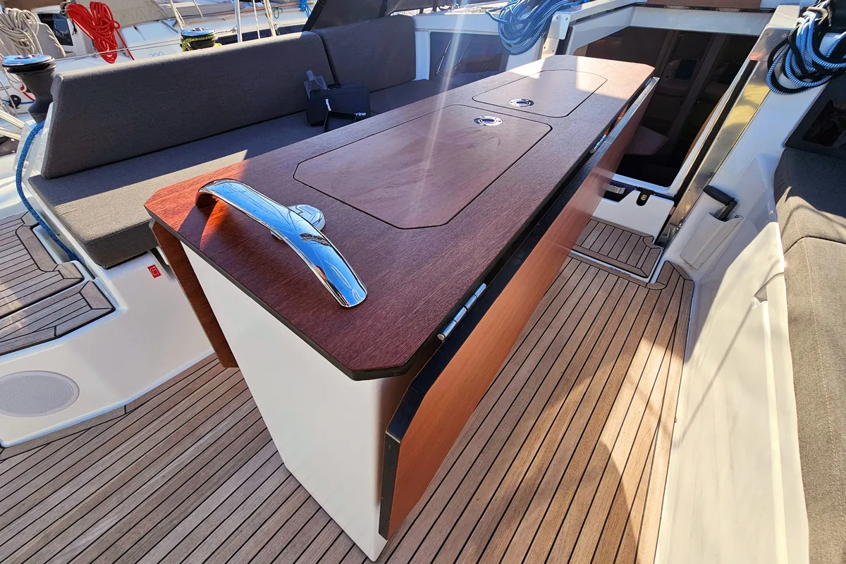 Deck of Virtuoso, a Dufour 44 sailboat at Grad Kaštela, Croatia