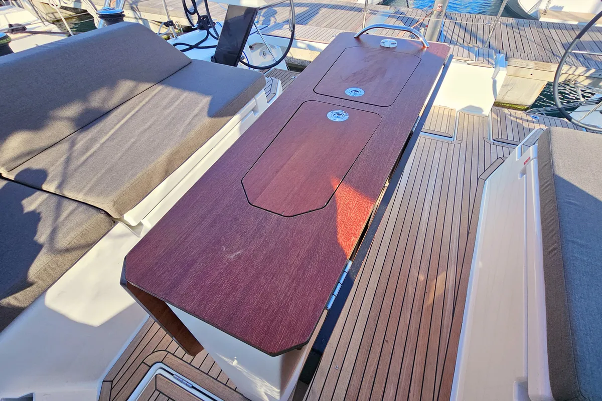 Deck of Virtuoso, a Dufour 44 sailboat at Grad Kaštela, Croatia