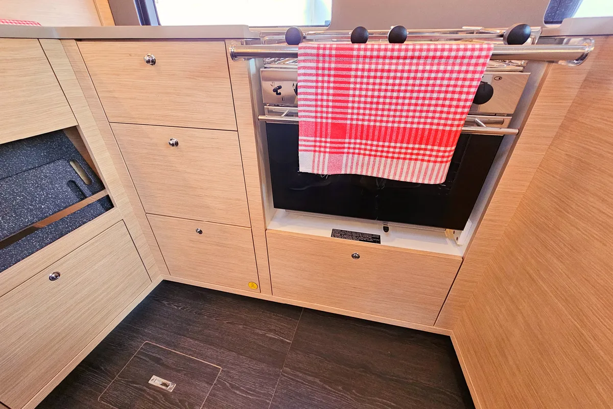 Galley of Virtuoso, a Dufour 44 sailboat at Grad Kaštela, Croatia