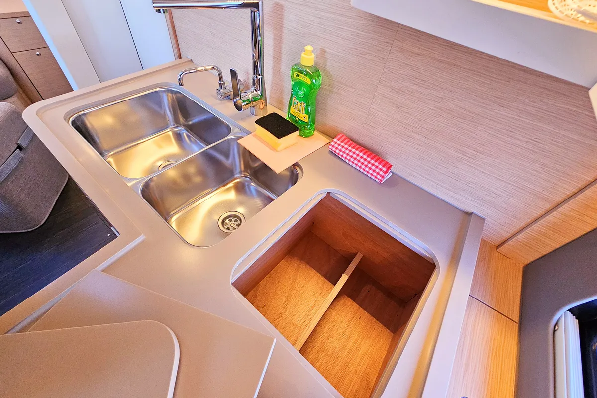Galley of Virtuoso, a Dufour 44 sailboat at Grad Kaštela, Croatia