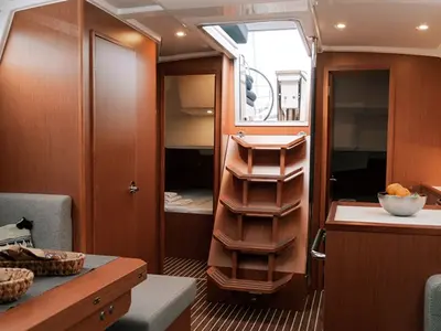 Salon of Nomad, a Bavaria C42 sailboat at Fethiye, Turkey