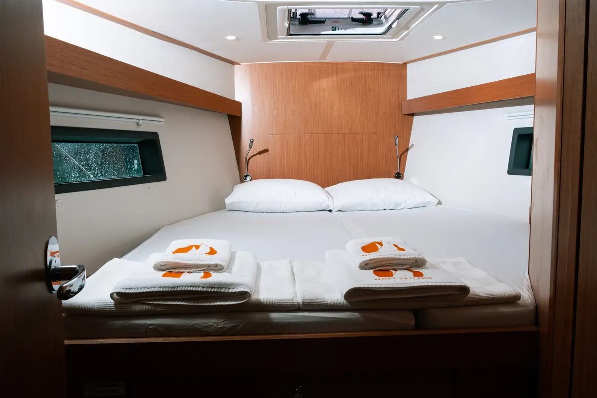 Cabin on Nomad, a Bavaria C42 sailboat at Fethiye, Turkey