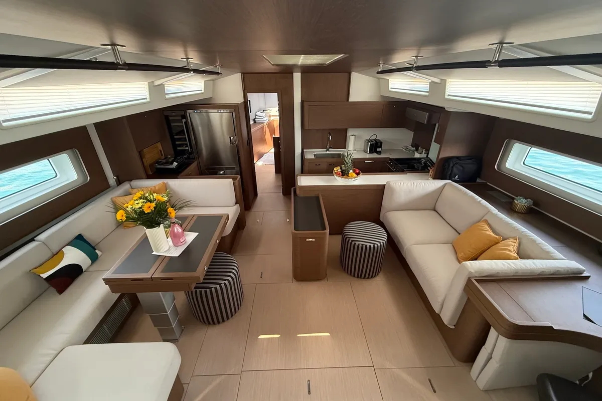 Salon of Scorpio III, a Beneteau Oceanis 60 sailboat at Seget Donji, Croatia