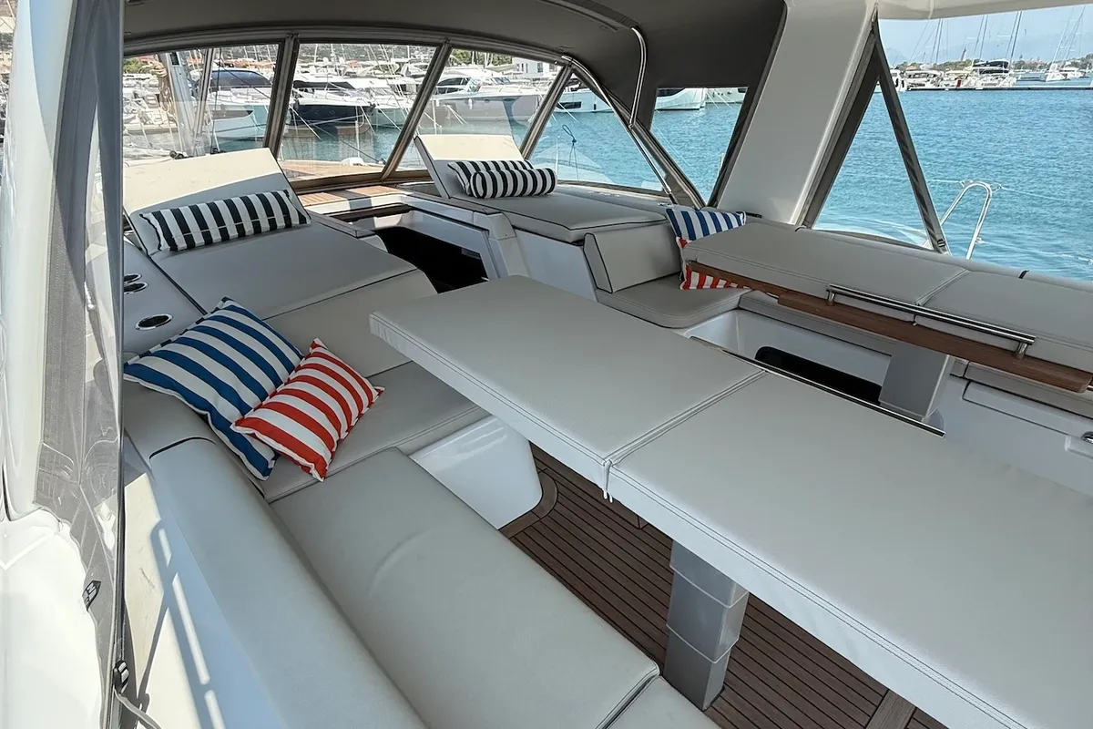 Deck of Scorpio III, a Beneteau Oceanis 60 sailboat at Seget Donji, Croatia
