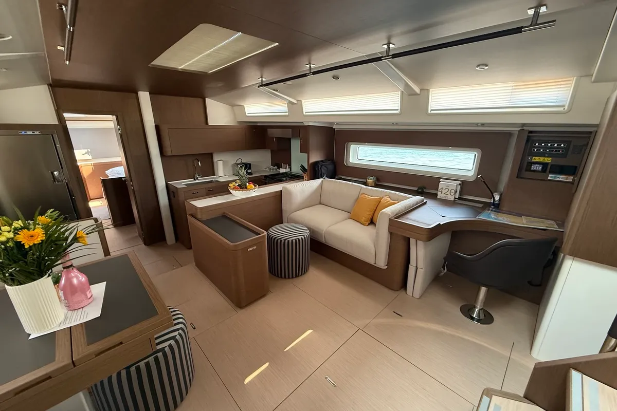 Salon of Scorpio III, a Beneteau Oceanis 60 sailboat at Seget Donji, Croatia