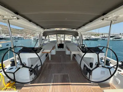 Cockpit of Scorpio III, a Beneteau Oceanis 60 sailboat at Seget Donji, Croatia
