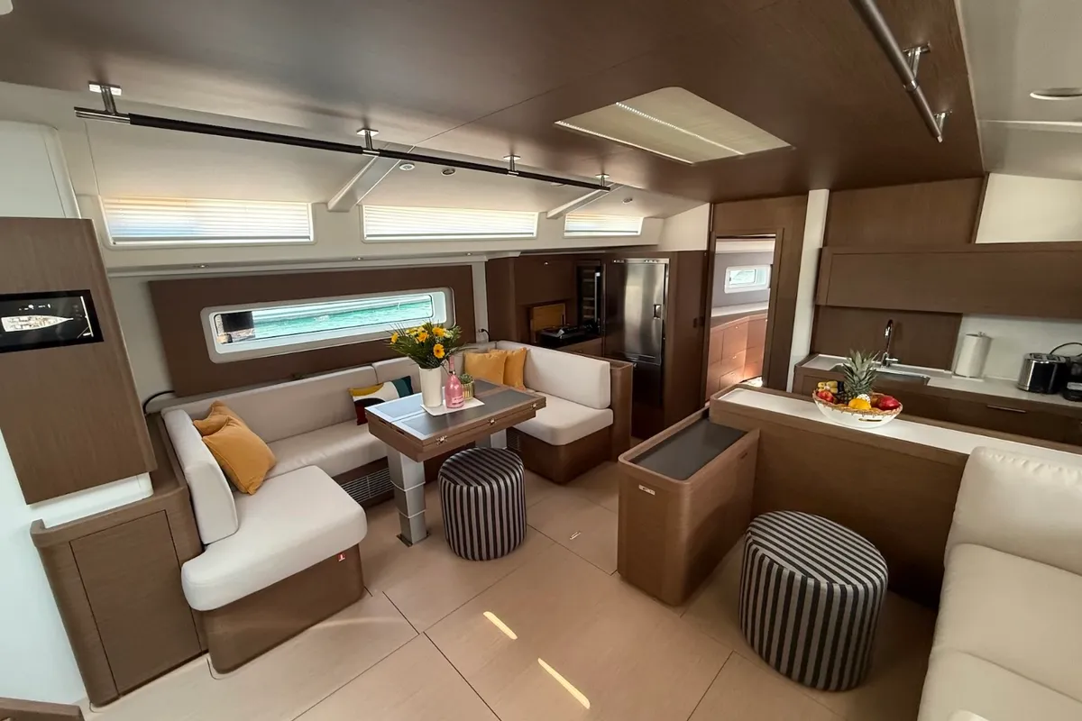 Salon of Scorpio III, a Beneteau Oceanis 60 sailboat at Seget Donji, Croatia