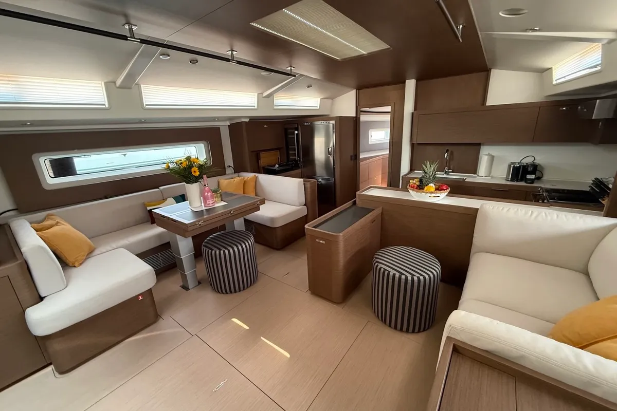 Salon of Scorpio III, a Beneteau Oceanis 60 sailboat at Seget Donji, Croatia