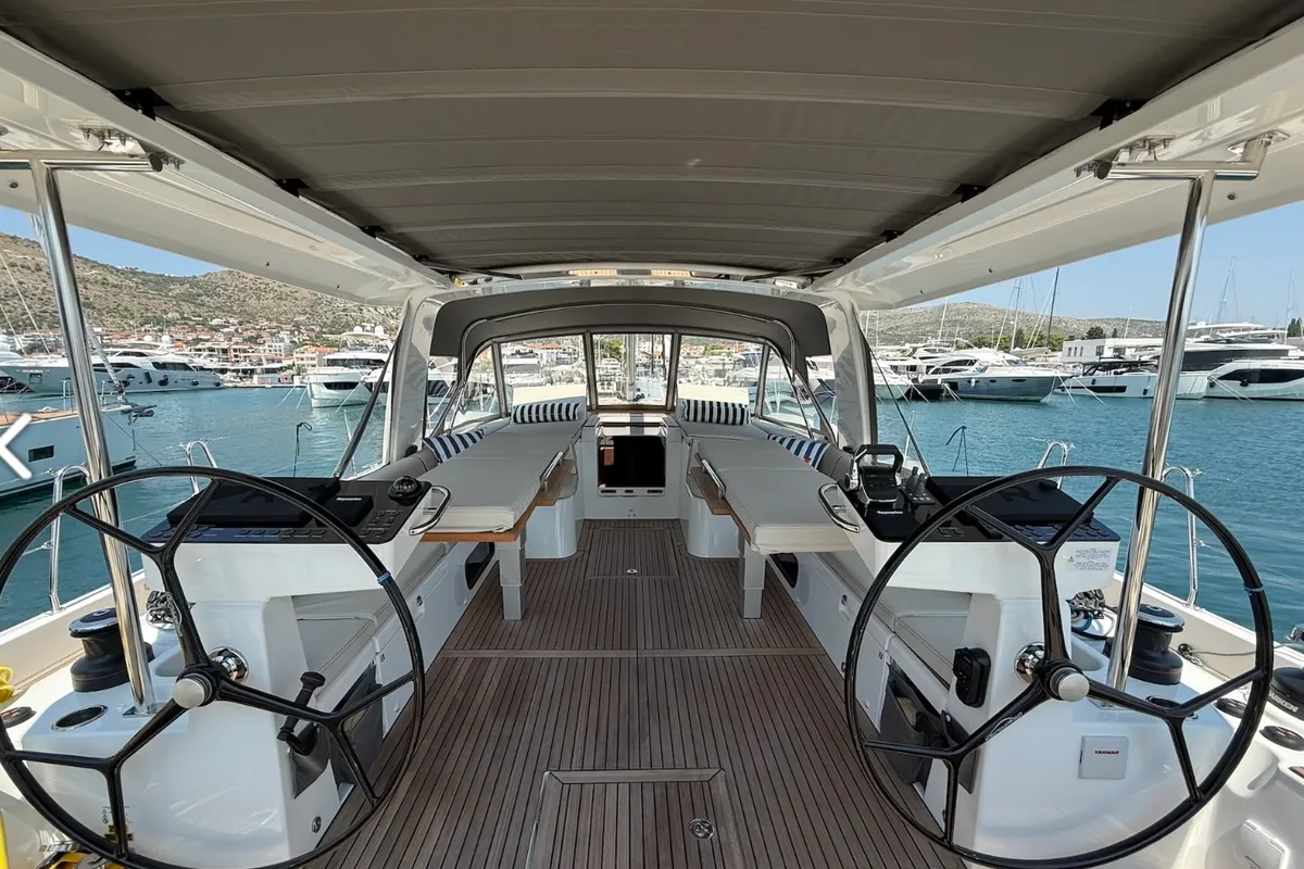 Cockpit of Scorpio III, a Beneteau Oceanis 60 sailboat at Seget Donji, Croatia