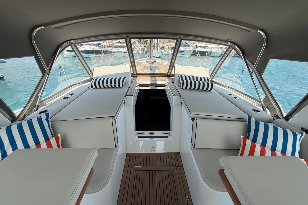 Deck of Scorpio III, a Beneteau Oceanis 60 sailboat at Seget Donji, Croatia