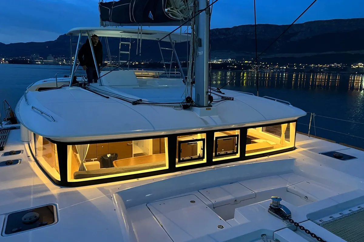 Exterior view of Zen, a Lagoon 450 F catamaran at Split, Croatia
