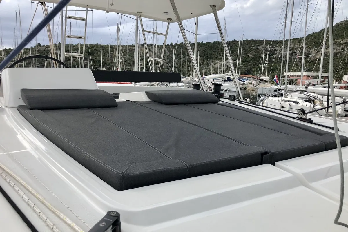 Deck of Zen, a Lagoon 450 F catamaran at Split, Croatia