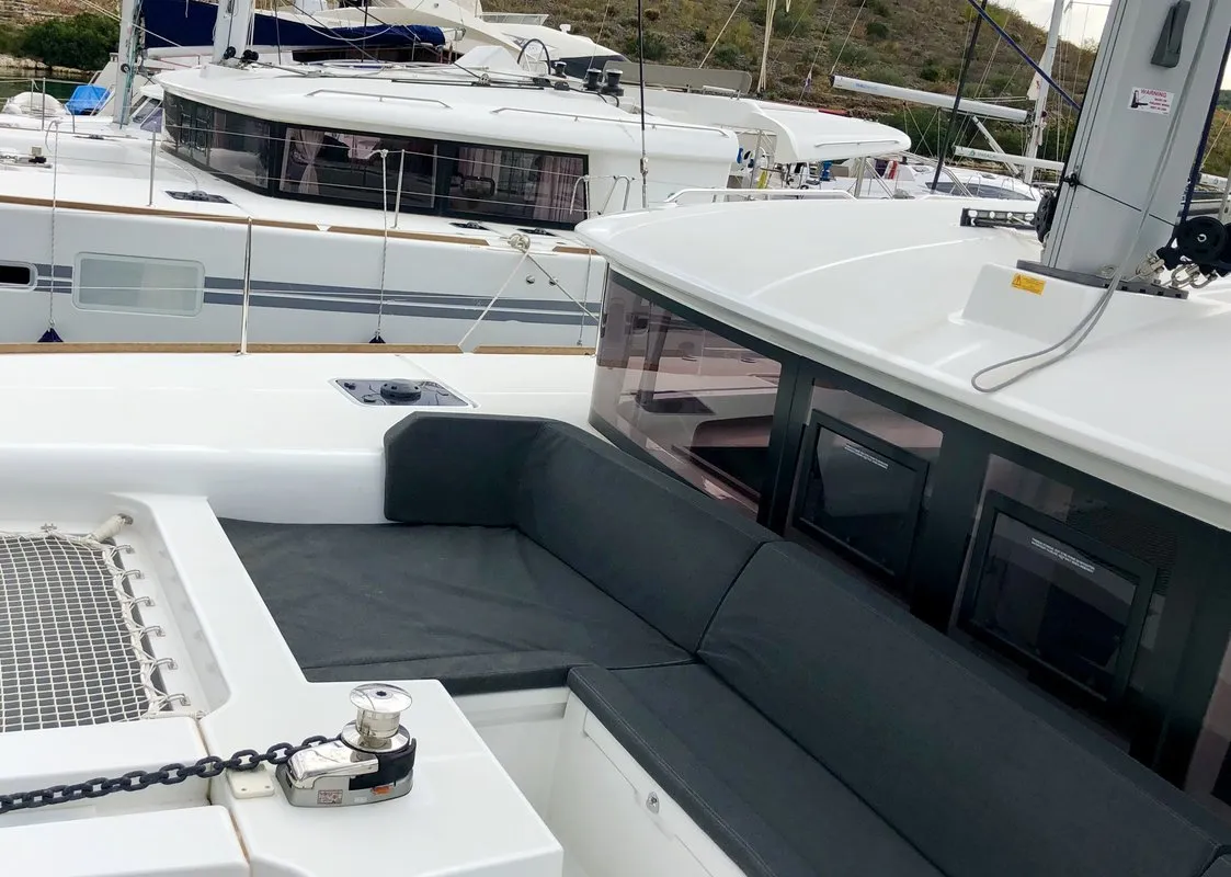 Deck of Zen, a Lagoon 450 F catamaran at Split, Croatia