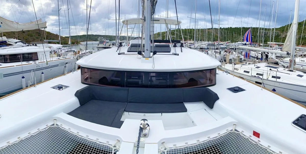 Deck of Zen, a Lagoon 450 F catamaran at Split, Croatia