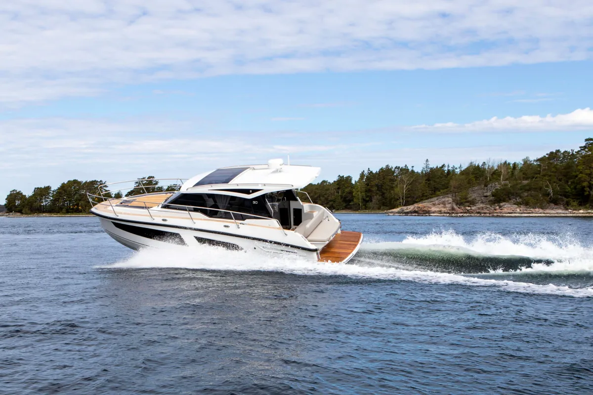 Exterior view of LAGANINI, a Grandezza 30 OC motorboat at Grad Trogir, Croatia