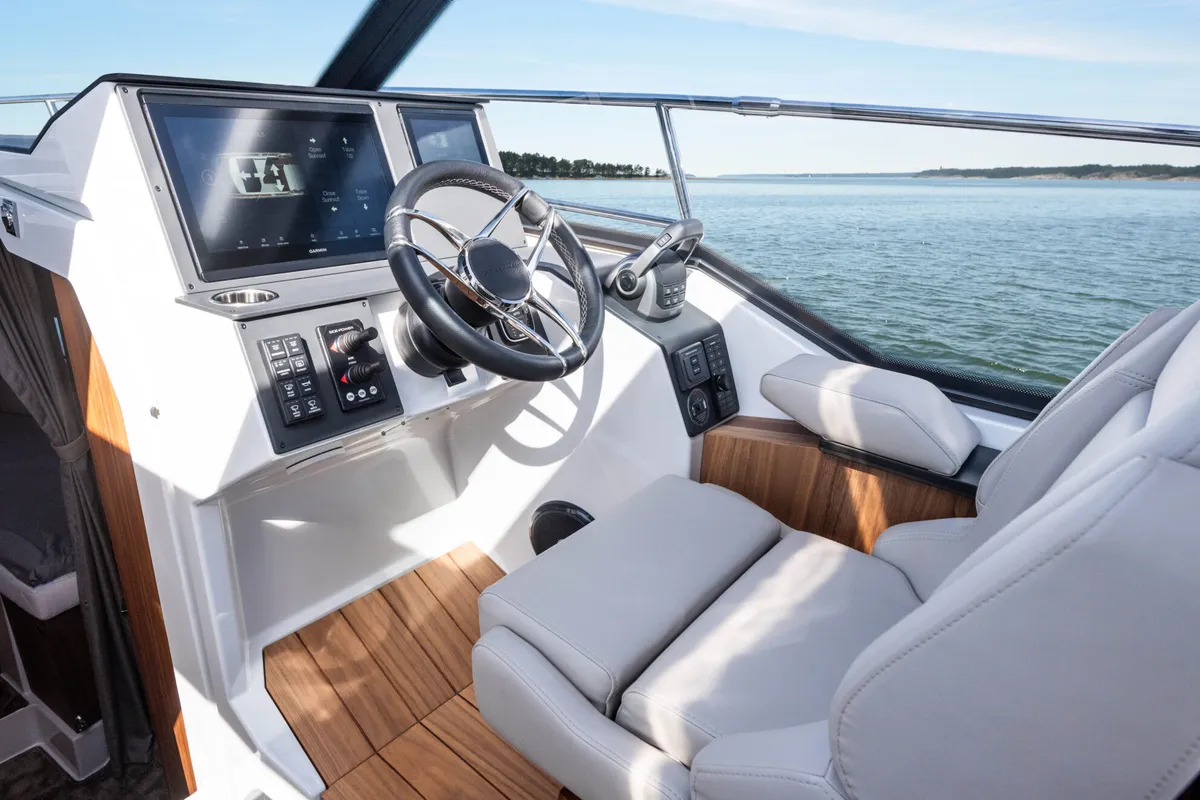 Cockpit of LAGANINI, a Grandezza 30 OC motorboat at Grad Trogir, Croatia