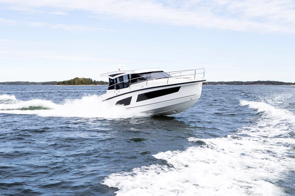 Exterior view of LAGANINI, a Grandezza 30 OC motorboat at Grad Trogir, Croatia