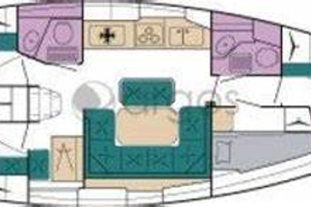 Floor plan of Stilvi, a Bavaria 42 sailboat at Lefkada, Greece