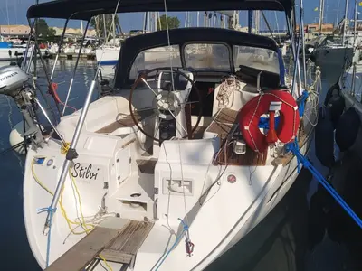 Cockpit of Stilvi, a Bavaria 42 sailboat at Lefkada, Greece