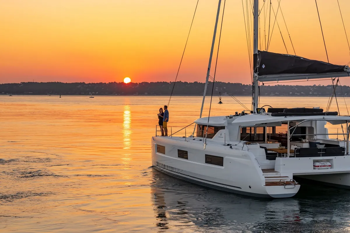 Exterior view of Joansea, a Lagoon 46 catamaran at Trogir, Croatia