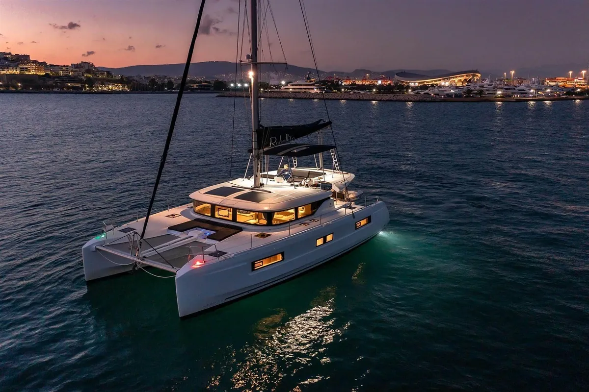 Exterior view of Joansea, a Lagoon 46 catamaran at Trogir, Croatia