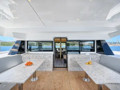 Deck of Gold, a Luna 49 catamaran at Split, Croatia