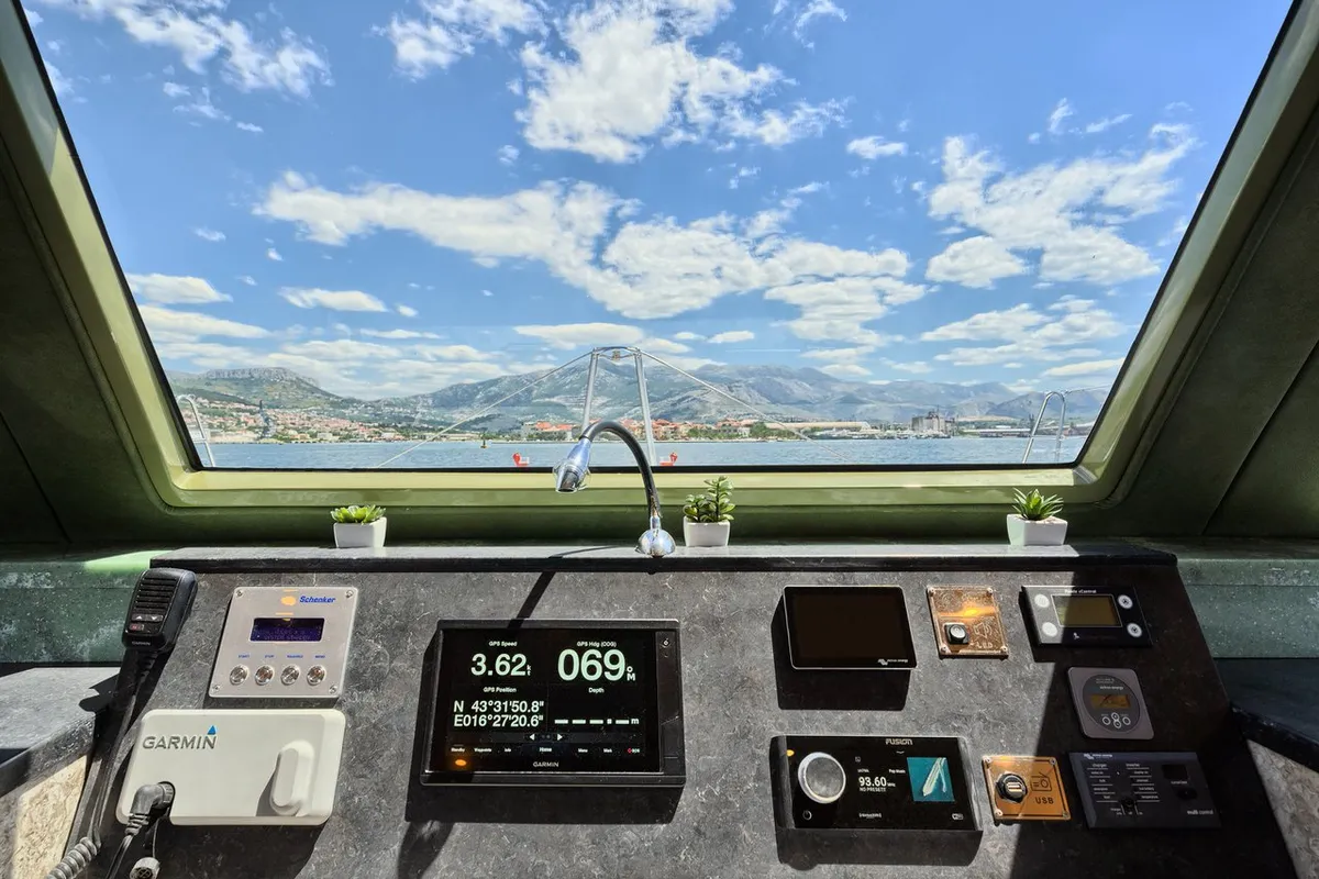 Cockpit of Gold, a Luna 49 catamaran at Split, Croatia