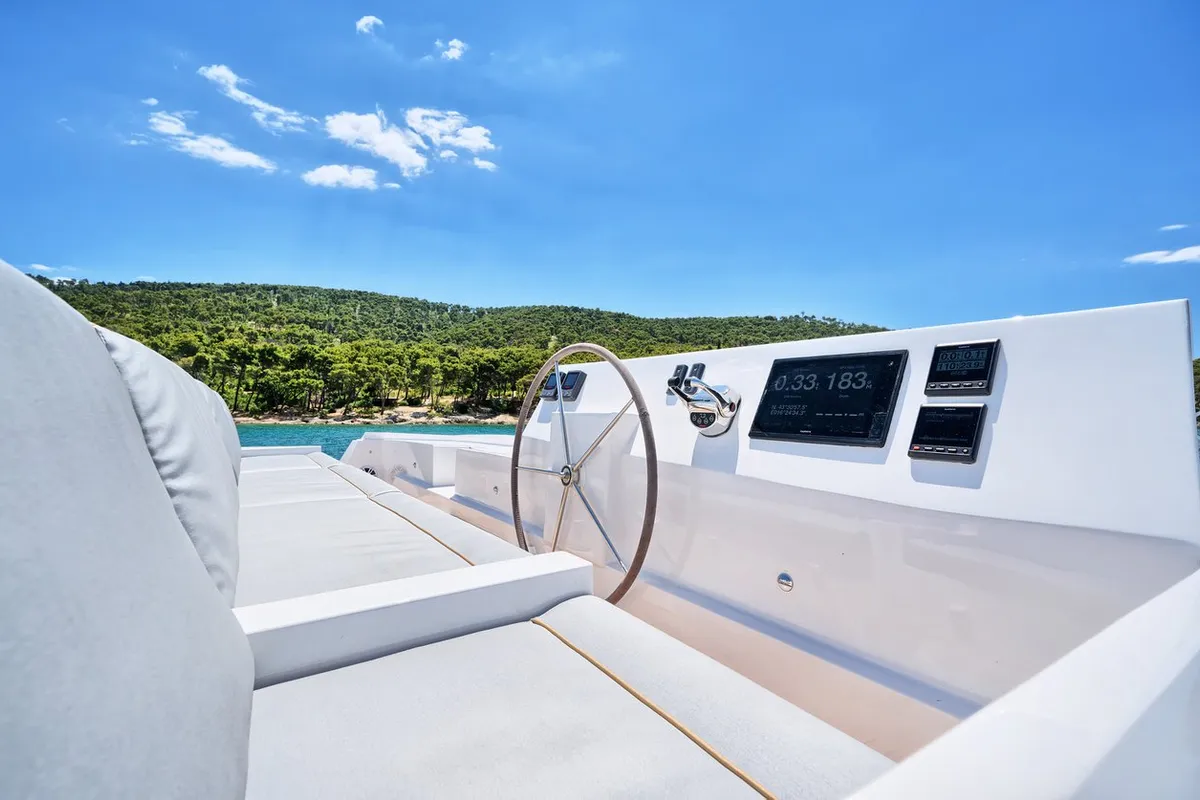 Cockpit of Gold, a Luna 49 catamaran at Split, Croatia