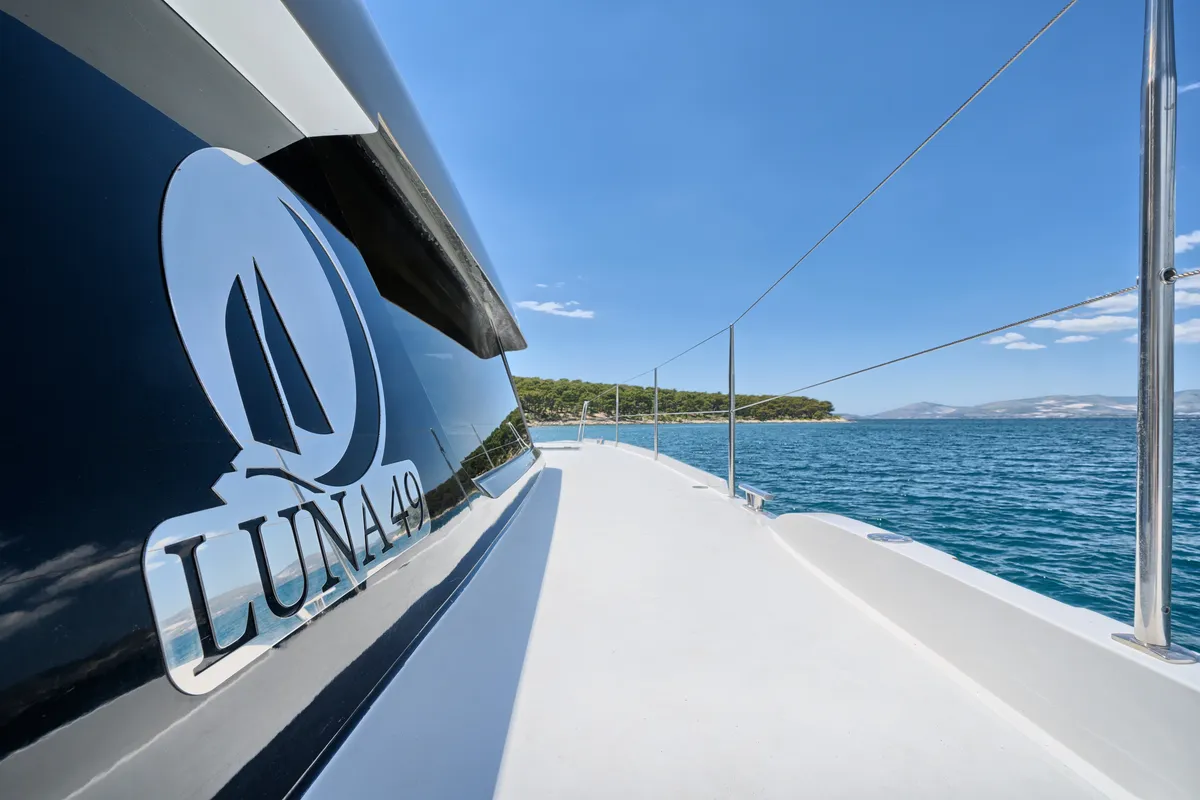 Deck of Gold, a Luna 49 catamaran at Split, Croatia