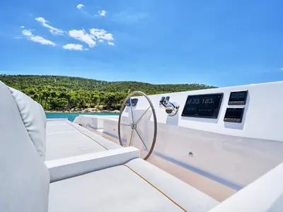 Cockpit of Gold, a Luna 49 catamaran at Split, Croatia
