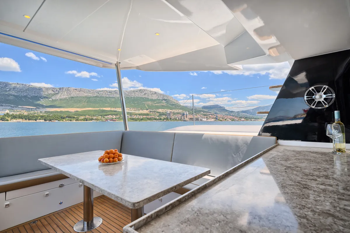 Deck of Gold, a Luna 49 catamaran at Split, Croatia