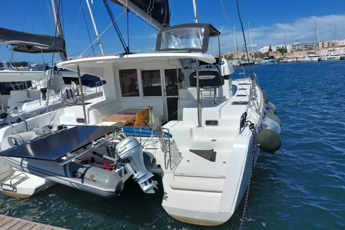 Exterior view of Nerea, a Lagoon 40 catamaran at Marsala, Italy