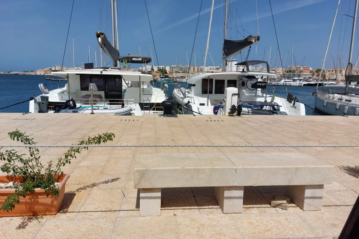 Exterior view of Nerea, a Lagoon 40 catamaran at Marsala, Italy
