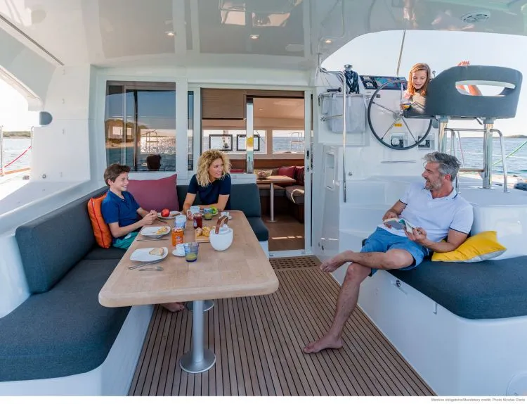 Deck of Nerea, a Lagoon 40 catamaran at Marsala, Italy