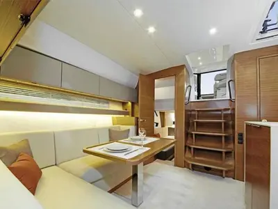 Salon of Varola, a Bavaria Sport 450 HT motorboat at Seget Donji, Croatia