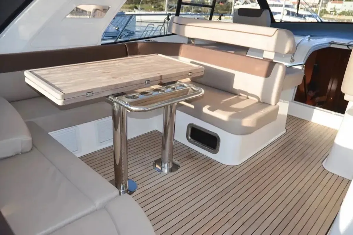Deck of Varola, a Bavaria Sport 450 HT motorboat at Seget Donji, Croatia