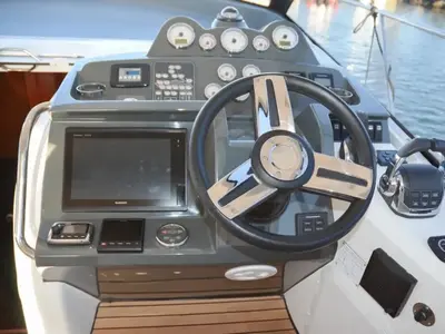Cockpit of Varola, a Bavaria Sport 450 HT motorboat at Seget Donji, Croatia