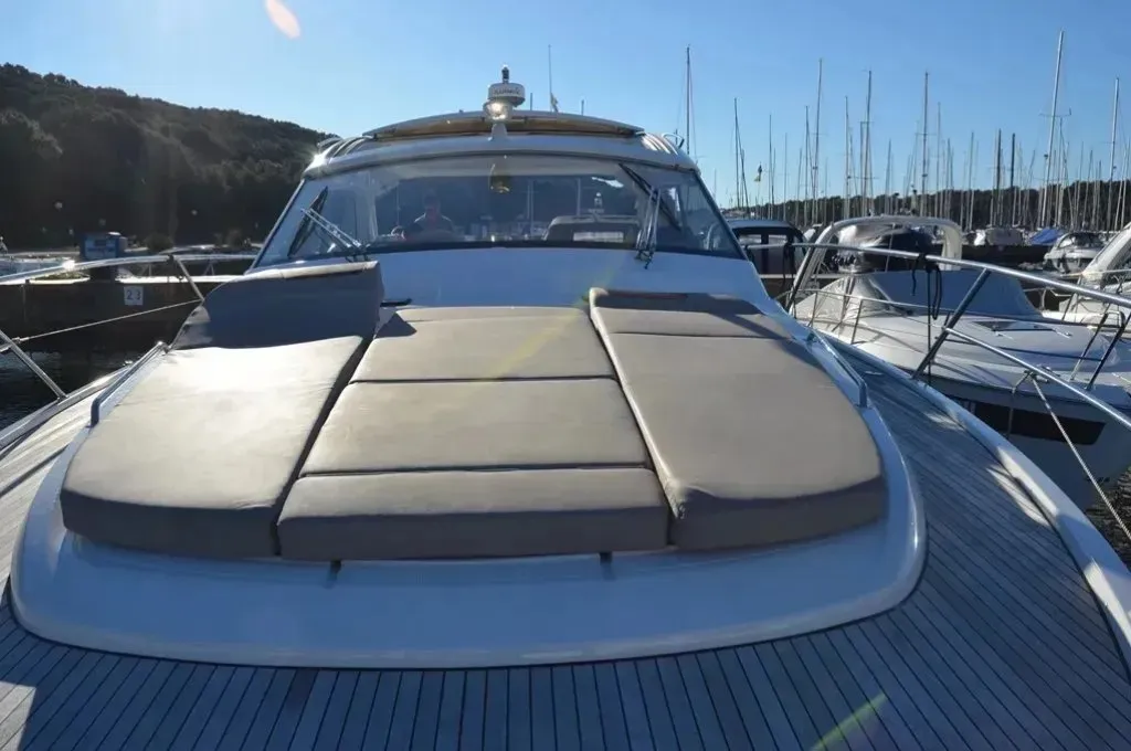 Deck of Varola, a Bavaria Sport 450 HT motorboat at Seget Donji, Croatia